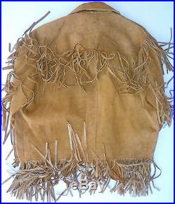 Vtg 60's Handmade Western Indian Suede Fringed Hippie Biker Jacket Coat Medium