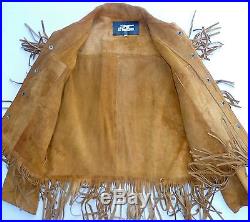 Vtg 60's Handmade Western Indian Suede Fringed Hippie Biker Jacket Coat Medium
