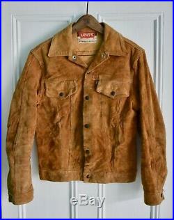 Vtg 60s LEVI'S Big E Brown Suede Leather Western Trucker Jacket Coat 34/36