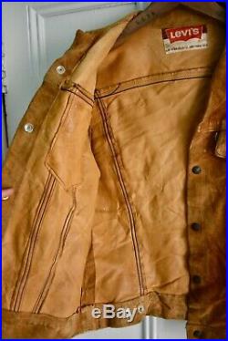 Vtg 60s LEVI'S Big E Brown Suede Leather Western Trucker Jacket Coat 34/36