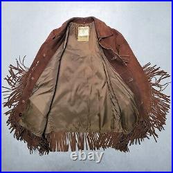 Vtg 60s WEATHER JAC Brown Jacket w Fringe Suede Western Motorcycle Sz L USA RARE