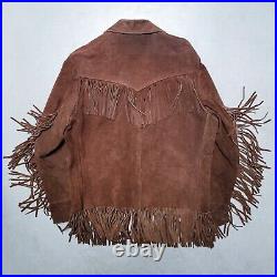 Vtg 60s WEATHER JAC Brown Jacket w Fringe Suede Western Motorcycle Sz L USA RARE