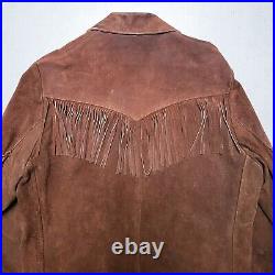 Vtg 60s WEATHER JAC Brown Jacket w Fringe Suede Western Motorcycle Sz L USA RARE