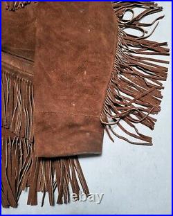 Vtg 60s WEATHER JAC Brown Jacket w Fringe Suede Western Motorcycle Sz L USA RARE