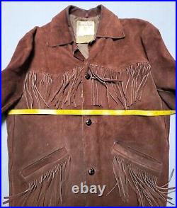 Vtg 60s WEATHER JAC Brown Jacket w Fringe Suede Western Motorcycle Sz L USA RARE