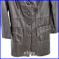 Vtg 70's Womens Leather Trench Coat Cowgirl Western Contrast Stitching Brown S