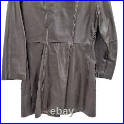 Vtg 70's Womens Leather Trench Coat Cowgirl Western Contrast Stitching Brown S