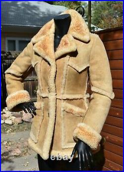 Vtg 70's sheepskin shearling COAT jacket women's 8 Wilson's Western boho sz S