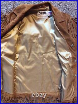 Vtg 70s Early 80s Schott NYC Western Suede Leather Fringe Jacket Brown 44 Coat