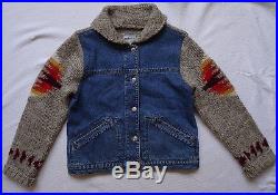 Vtg. 80's Pendleton SML Wool Western Aztec Navajo Denim Jean Jacket Sweater Coat