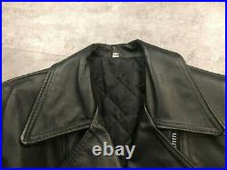 Vtg 80s Cropped Black Leather Fringe Moto Jacket Coat Embossed Eagle WARM