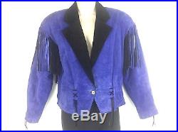 Vtg 80s Purple Black Suede Fringe Jacket Womens S Small Western Leather Coat USA