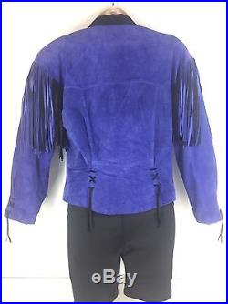 Vtg 80s Purple Black Suede Fringe Jacket Womens S Small Western Leather Coat USA