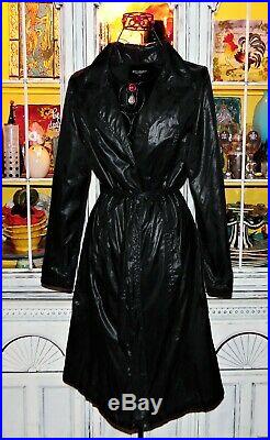 Vtg 90s Betsey Johnson Dress Coat Black Faux Fur Trench Duster Long Jacket M 8