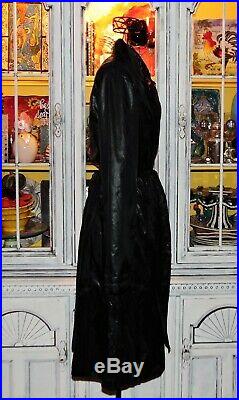 Vtg 90s Betsey Johnson Dress Coat Black Faux Fur Trench Duster Long Jacket M 8
