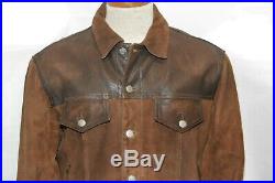 Vtg ARMANI JEANS Mens Leather and Suede Trucker Jacket L 42
