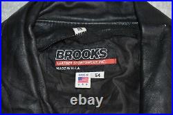 Vtg Brooks Black Leather Western Fringed Motorcycle Jacket Biker Coat 2XL/3XL 54