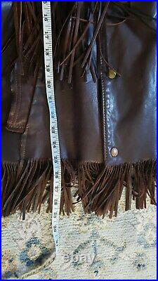 Vtg Buckboard Dark Brown Suede Leather Fringe Western Hippie Coat Jacket Sz 38