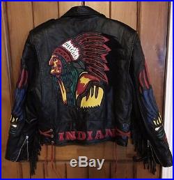 Vtg Dallas Premium Soft Leather Indian Western Fringed Motorcycle Jacket SMALL