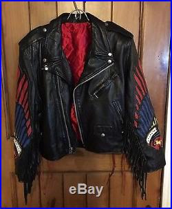 Vtg Dallas Premium Soft Leather Indian Western Fringed Motorcycle Jacket SMALL