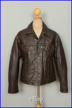 Vtg LEVIS Brown Leather Western Motorcycle Trucker Jacket Size Large