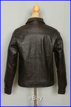 Vtg LEVIS Brown Leather Western Motorcycle Trucker Jacket Size Small ZU1088