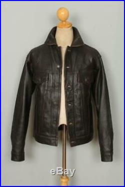 Vtg LEVIS Brown Leather Western Motorcycle Trucker Jacket Size Small ZU1088