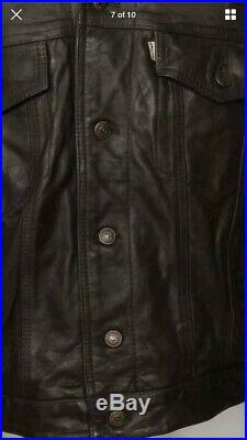 Vtg LEVIS Brown Leather Western Motorcycle Trucker Jacket Size XL/XXL