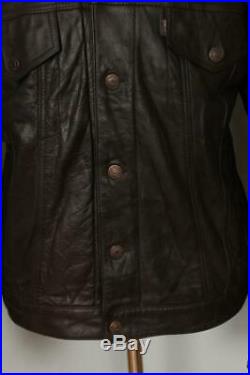 Vtg LEVIS Brown Leather Western Motorcycle Trucker Jacket Size XLarge