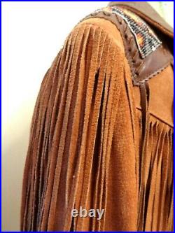 Vtg Lariat Western Leather Fringe Suede Coat Jacket Lined USA Size SMALL brown