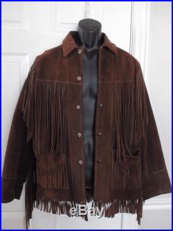 Vtg Leather Fringe Mens M Jacket Raw Suede Hippie Woodstock Concert Western Coat