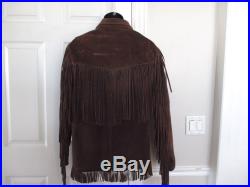 Vtg Leather Fringe Mens M Jacket Raw Suede Hippie Woodstock Concert Western Coat