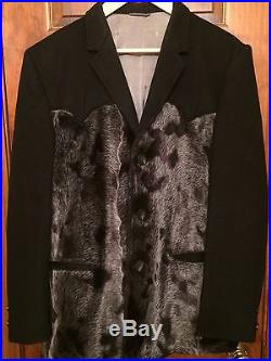 Vtg Men's LASSO Black Faux Fur Western Blazer Rockabilly Sport Coat Jacket 42R