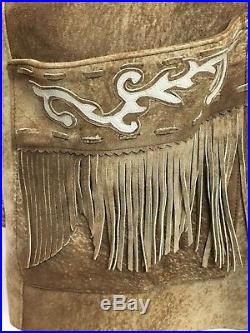 Vtg Men's Western Cowboy Indian Long Fringe Leather Jacket Coat Sz XL Fringed