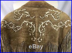 Vtg Men's Western Cowboy Indian Long Fringe Leather Jacket Coat Sz XL Fringed