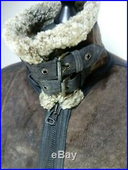 Vtg Mens Western Cowboy LEATHER SHEEPSKIN Shearling Bomber Jacket Coat USA