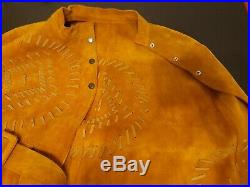 Vtg Mens Western Suede Leather Native Cowboy Coat Jacket Poncho Cape Belted Sz S