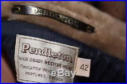 Vtg PENDLETON BROWN GRAY BLUE SHADOW PLAID WESTERN RANCHER COAT 42 44 JACKET