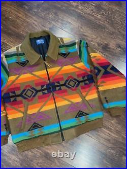 Vtg Pendleton High Grade Western Wear L Wool Bomber Jacket Coat Southwest Aztec