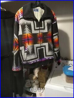 Vtg Pendleton High Grade Western Wear (S)Wool Bomber Jacket Coat Southwest Aztec