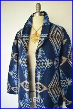 Vtg Pendleton wool blanket Aztec southwest Mexican Navajo blue jacket coat L