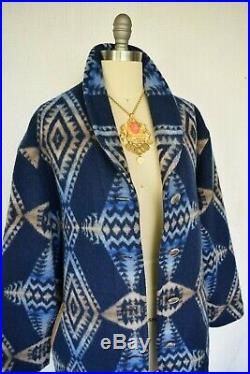 Vtg Pendleton wool blanket Aztec southwest Mexican Navajo blue jacket coat L