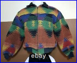 Vtg Pioneer Wear Southwestern Saddle Blanket Jacket Coat Wool Blend Aztec SZ M