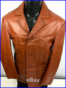 Vtg ROCKABILLY Men Brown LEATHER Sport Coat COWBOY WESTERN Belted Back Jacket 40