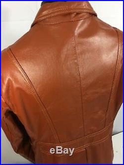 Vtg ROCKABILLY Men Brown LEATHER Sport Coat COWBOY WESTERN Belted Back Jacket 40
