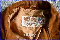 Vtg SCHOTT 2.8kg Brown Suede Leather Western Fringed Jacket Coat USA XL 48