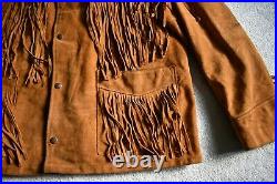 Vtg SCHOTT 2.8kg Brown Suede Leather Western Fringed Jacket Coat USA XL 48
