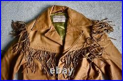 Vtg SCHOTT Rancher Brown Deerskin Leather Western Fringe Jacket Coat Biker 38