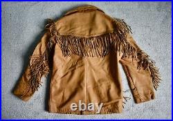 Vtg SCHOTT Rancher Brown Deerskin Leather Western Fringe Jacket Coat Biker 38