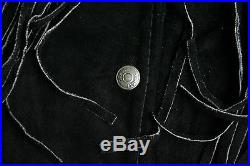 Vtg Schott Black Suede Leather Fringed Western Jacket Boho Hippie Biker Uk 10/12